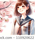 Girl looking up at the cherry blossoms 110920622