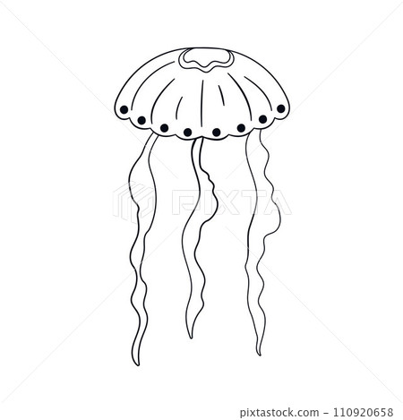 Jellyfish design in line art style. Marine underwater medusa icon symbol. Vector illustration isolated on a white background. Jellyfish design in line art style. Marine underwater medusa icon symbol. Vector illustration isolated on a white background. 110920658