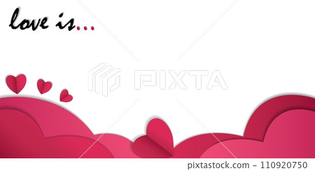 Universal wide banner, romantic quote for Valentines Day, card, invitation, banner template in pink and red color. Color viva magenta 110920750