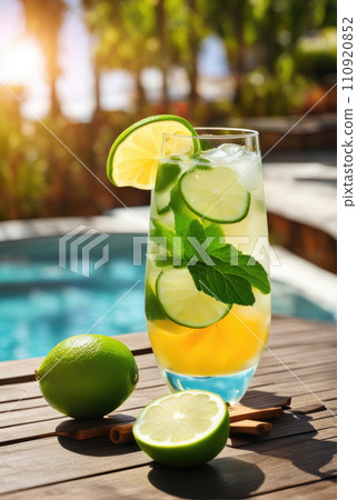 Refreshing Summer Drink by the Pool 110920852