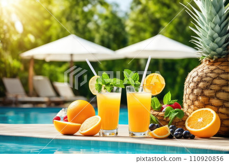 Refreshing Summer Drink by the Pool 110920856