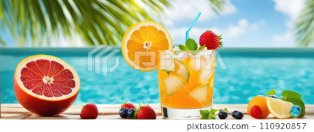 Refreshing Summer Drink by the Pool 110920857