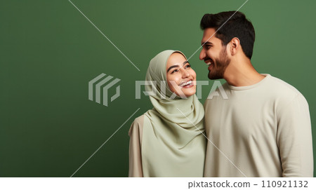 AI-generated content. Young arab couple on chromakey 110921132