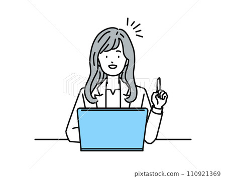 A female businessperson (office worker) who poses while operating a PC A female businessperson (office worker) who poses while operating a PC 110921369