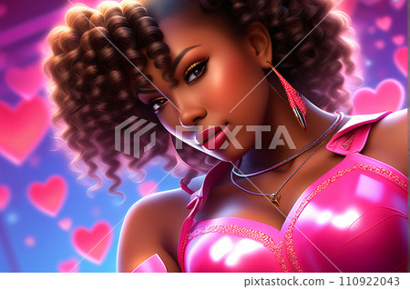AI-generated content. AI generated. Illustration. Portrait of beautiful dark-skinned Latina woman in 110922043