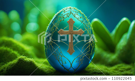AI-generated content. AI generated. Illustration. Easter egg with cross or crucifix. Orthodox 110922045