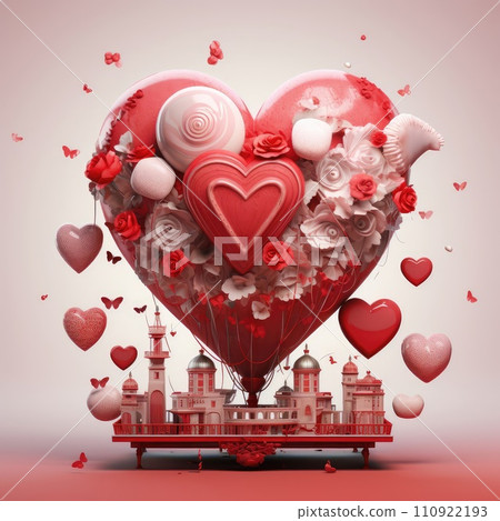 Valentines day flat abstract heart made of hearts on light background banner. Perfect for Valentines Day card, romantic themed design, greeting card, wrapping paper, love gift package. Concept love. 110922193
