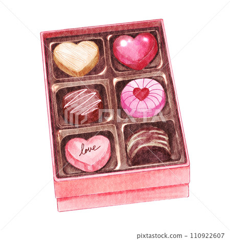 Chocolate in box . Valentines day object . Watercolor painting elements . Illustration . Chocolate in box . Valentines day object . Watercolor painting elements . Illustration . 110922607