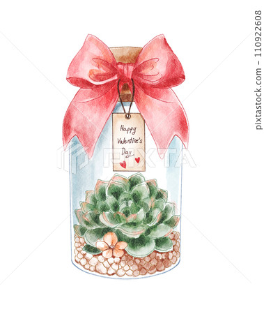 Flower in glass jar . Valentines day object . Watercolor painting elements . Illustration . Flower in glass jar . Valentines day object . Watercolor painting elements . Illustration . 110922608
