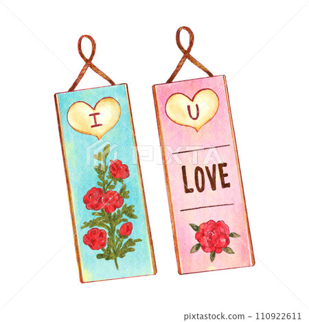 Hanging label tag . Valentines day object . Watercolor painting elements . Illustration . Hanging label tag . Valentines day object . Watercolor painting elements . Illustration . 110922611