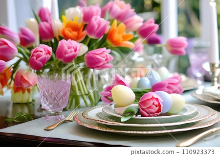 Vibrant Tulip Bouquet Table Display Vibrant Tulip Bouquet Table Display 110923373