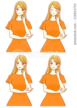 4 types of women thinking with their index fingers on their cheeks (brown hair) 4 types of women thinking with their index fingers on their cheeks (brown hair) 110923733