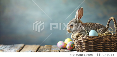 AI-generated content. Easter Celebration: Bunny with Pastel Eggs 110924043