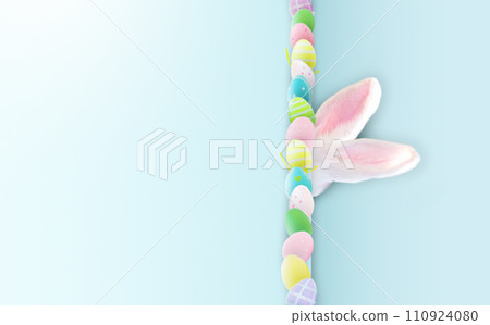 Cute Easter bunny on blue background 110924080