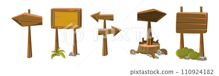 Wooden Tablets and Textured Panels, and Signboard Vector Set 110924182
