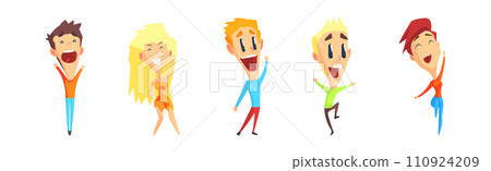 Happy Excited People Character Rejoice and Cheering Vector Set 110924209