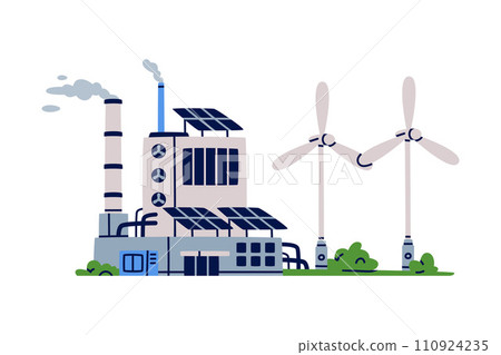 Factory as Industrial Manufacturing Building with Chimney Vector Illustration Factory as Industrial Manufacturing Building with Chimney Vector Illustration 110924235