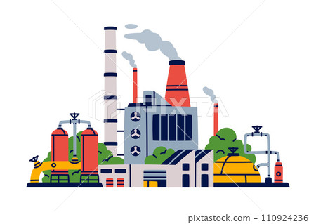 Factory as Industrial Manufacturing Building with Chimney Vector Illustration Factory as Industrial Manufacturing Building with Chimney Vector Illustration 110924236