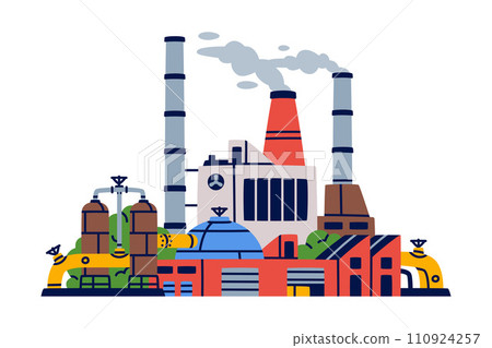 Factory as Industrial Manufacturing Building with Chimney Vector Illustration 110924257