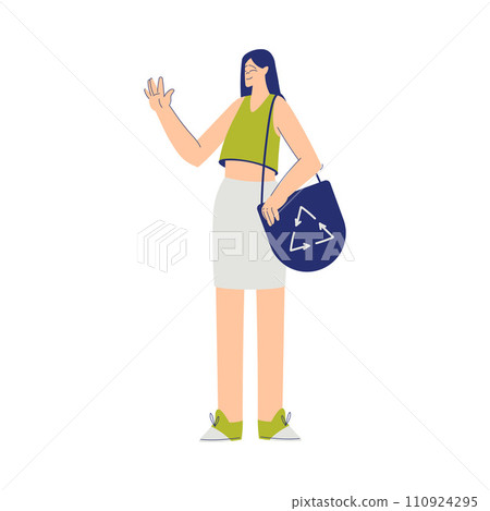 Eco Friendly with Happy Woman Character Carry Reusable Shopping Bag Vector Illustration Eco Friendly with Happy Woman Character Carry Reusable Shopping Bag Vector Illustration 110924295