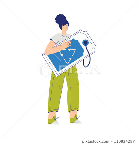 Eco Friendly with Happy Woman Character Hold Recycle Tag Vector Illustration 110924297
