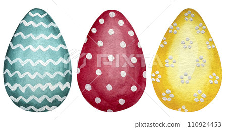 Easter Eggs. Set of colorful egg hand drawing illustrations in watercolor style. Decorative elements 110924453