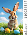 Cute rabbit on an Easter card. 110924547