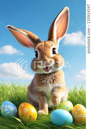 Cute rabbit on an Easter card. 110924547