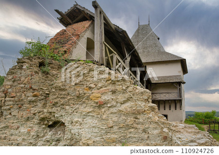 Medieval Halych Castle under stormy sky in Ukraine. Medieval Halych Castle under stormy sky in Ukraine. 110924726
