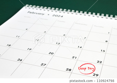 Happy Leap day or leap year. Calendar page 29 February. 110924798