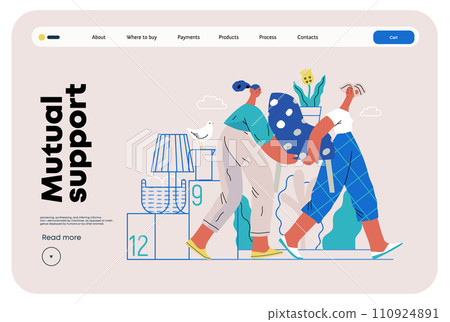 Mutual Support: Assistance with Moving -modern flat vector concept illustration of women collaboratively moving household items A metaphor of voluntary, collaborative exchanges of resource, services Mutual Support: Assistance with Moving -modern flat vector concept illustration of women collaboratively moving household items A metaphor of voluntary, collaborative exchanges of resource, services 110924891