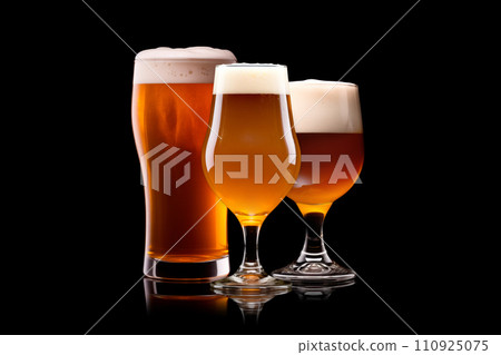 Set of Beer glasses on a black background. Mugs with drink like Ipa, Pale Ale, Pilsner, Porter or Stout Set of Beer glasses on a black background. Mugs with drink like Ipa, Pale Ale, Pilsner, Porter or Stout 110925075