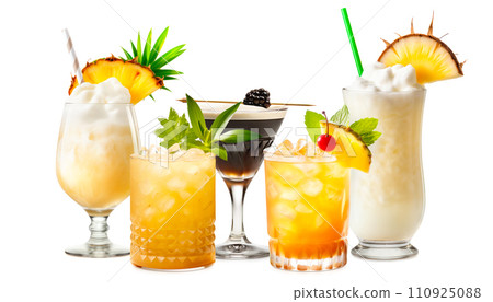 Set and collection of classic alcohol cocktails or mocktail isolated on white background with fresh summer fruits 110925088