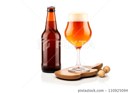 Beer in glass and beer bottle on a white background. Mugs with drink like Ipa, Pale Ale, Pilsner, Porter or Stout 110925094