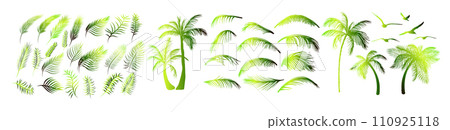 Set of green palm tree elements. hand drawing. Not AI. Vector illustration Set of green palm tree elements. hand drawing. Not AI. Vector illustration 110925118