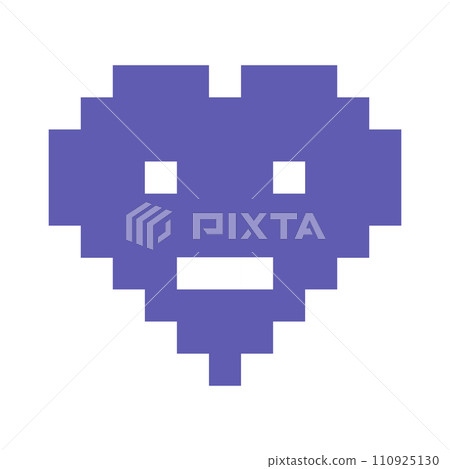 Heart emoticon or emoji in pixel style, neutral or frustrated face emotion, vector 110925130