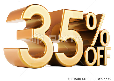 35 percent discount. Golden 35 percent off, text. Discount and sale, concept. 3D rendering 35 percent discount. Golden 35 percent off, text. Discount and sale, concept. 3D rendering 110925650