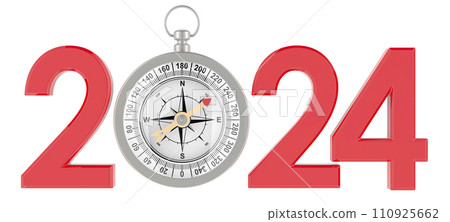 2024 with compass, 3D rendering 2024 with compass, 3D rendering 110925662