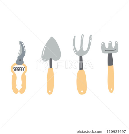 Hand drawn garden tools. Set of agricultural equipment 110925697