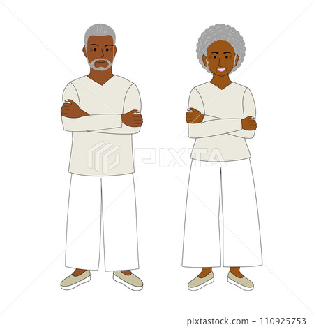 Elderly black couple arms crossed, white background Elderly black couple arms crossed, white background 110925753