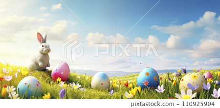 AI-generated content. Bunny in a Blooming Easter Field 110925904