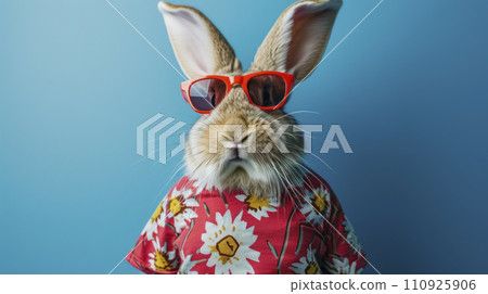 AI-generated content. Rabbit with Floral Shirt and Orange Glasses 110925906