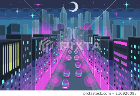 Science fiction, futuristic beautiful city pixel art background 110926083