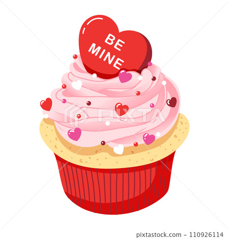 Vector illustration of cupcake for valentine's day. Muffin with hearts decoration in trendy minimalist style. Vector illustration of cupcake for valentine's day. Muffin with hearts decoration in trendy minimalist style. 110926114