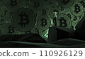A man stands on a rock and looks at bitcoins. 3D rendering 110926129