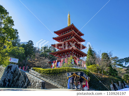 Hino City, Tokyo, Takahata Fudoson Kongoji Temple, Five-Storied Pagoda, New Year's Scenery Hino City, Tokyo, Takahata Fudoson Kongoji Temple, Five-Storied Pagoda, New Year's Scenery 110926197