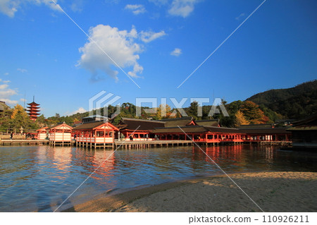 秋天的夕陽下的嚴島神社(日本廣島縣廿日市宮島町) 秋天的夕陽下的嚴島神社(日本廣島縣廿日市宮島町) 110926211