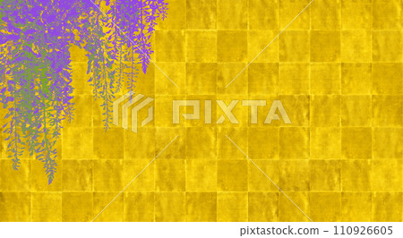 林帕式金色屏風，上面有美麗的紫色紫藤花 110926605