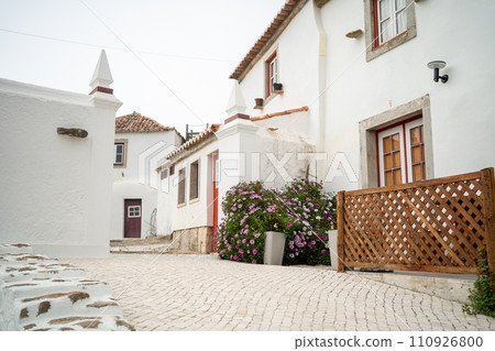 Empty street along beautiful white two-storey 110926800