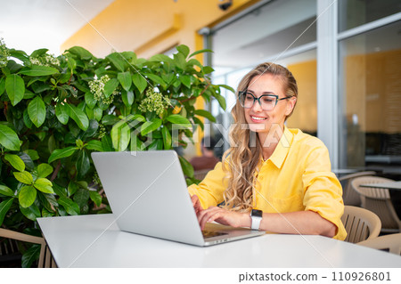 Professional freelancer working remotely on laptop Professional freelancer working remotely on laptop 110926801